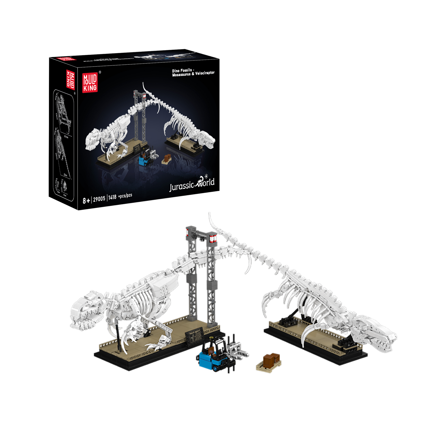 Mould King 29005 Mosasaurus & Velociraptor Fossil  Display Model Building Set | 1418 Pcs