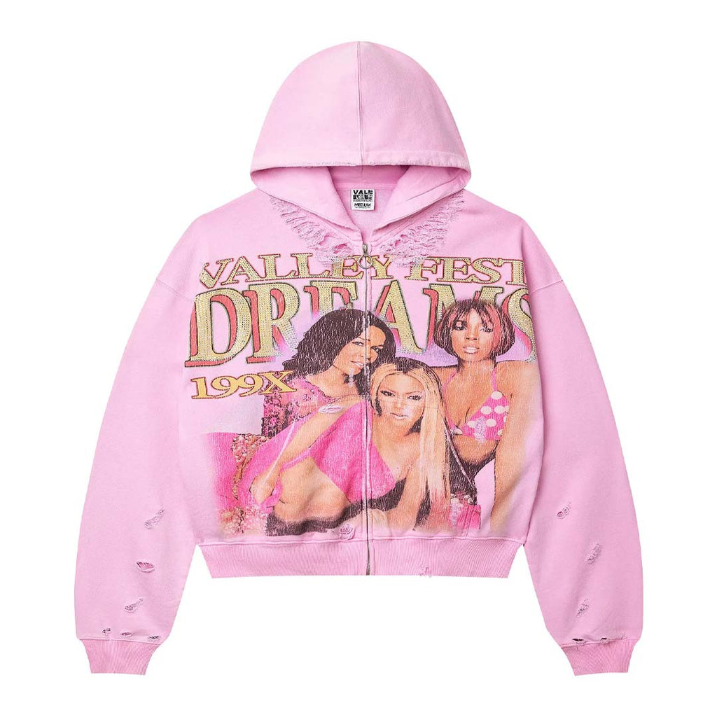 Vale Forever Dreams Distressed Zip Up Hoodie 'Pink'